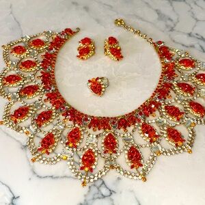 Lawrence VRBA EXTREMELY RARE one of a kind Necklace, ring and Earring Set red